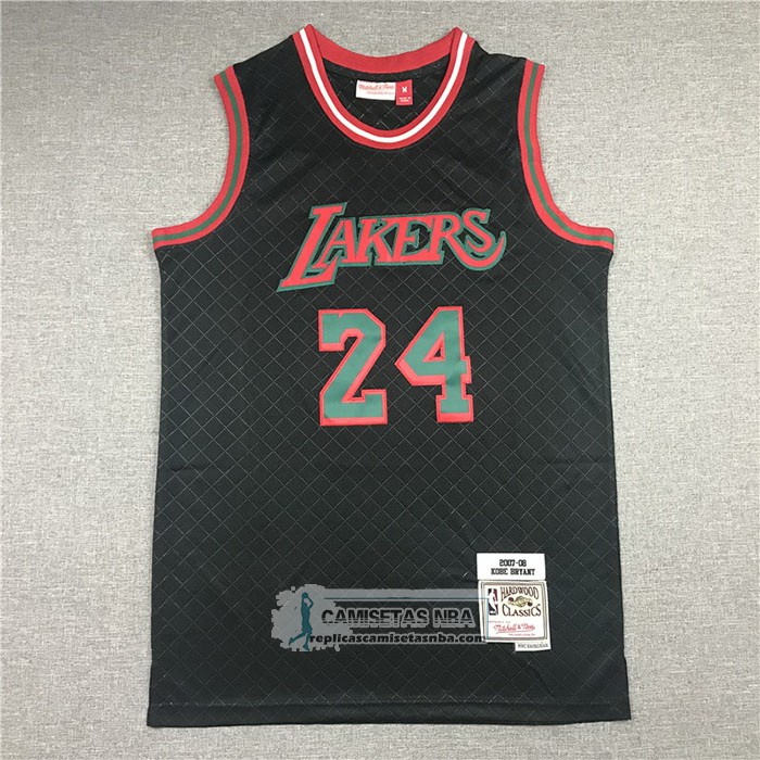 Camiseta Los Angeles Lakers Kobe Bryant NO 24 Mitchell & Ness 2007-08 Negro